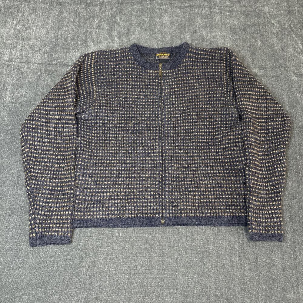 Vintage Woolrich Sweater Womens Small Blue 100% Wool Cardigan Full Zip Ladies